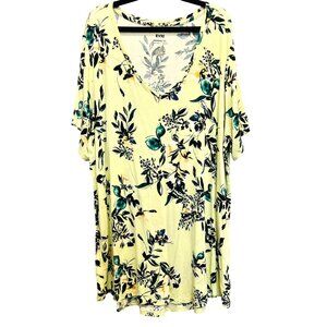 Evri Womens Floral Print Yellow V-Neck Modern Tee Shirt 1X Stretch
